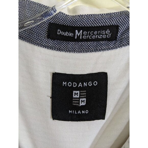 Mens Polo Size XL Black White Double Mercerized Cotton Striped Modango Milano - Picture 3 of 3